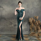 Marzia Formal Stylish Sequined Slit Dress