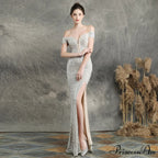Marzia Formal Stylish Sequined Slit Dress