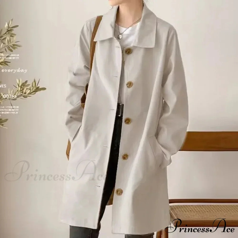 Medium-length Korean Style Trench Loose Fit Solid Color Spring Autumn Trendy Innerwear Coat