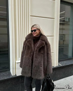 Medium-Length Synthetic Fur Plush Replica Jacket