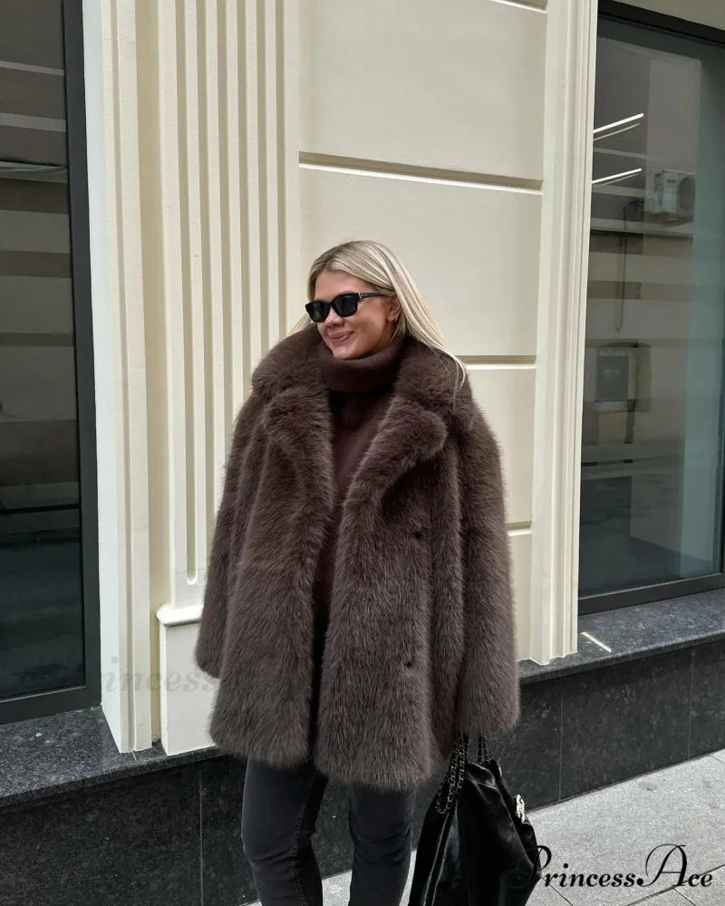 Medium-Length Synthetic Fur Plush Replica Jacket