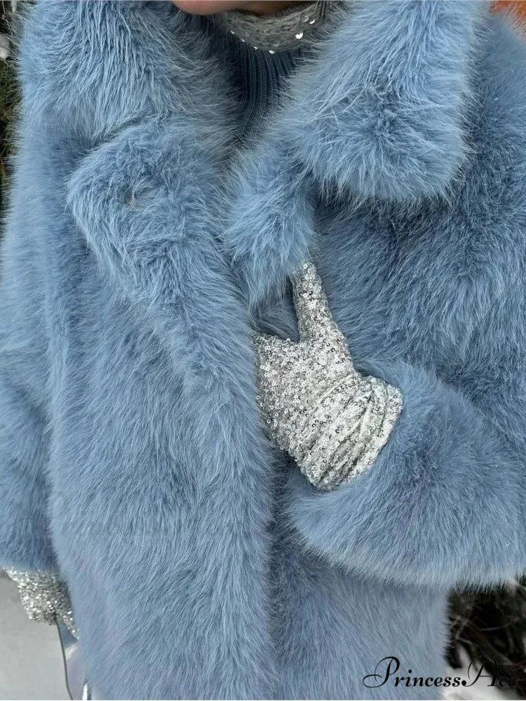 Medium-Length Synthetic Fur Plush Replica Jacket