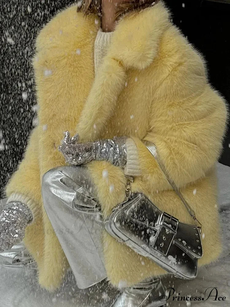 Medium-Length Synthetic Fur Plush Replica Jacket