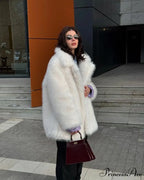 Medium-Length Synthetic Fur Plush Replica Jacket