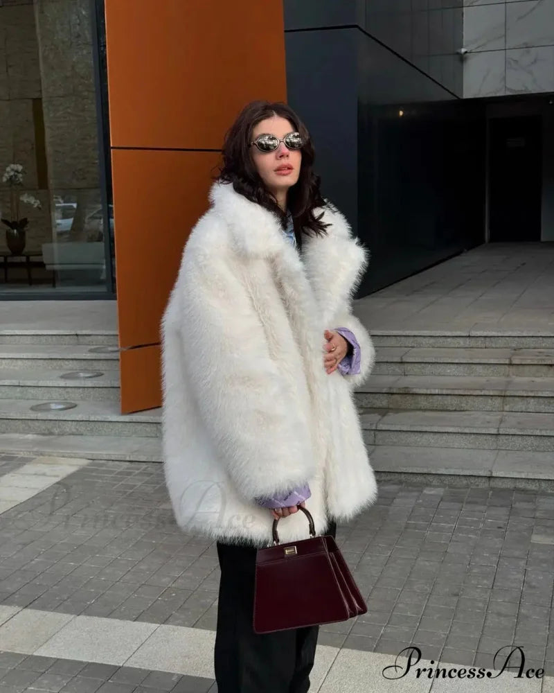 Medium-Length Synthetic Fur Plush Replica Jacket