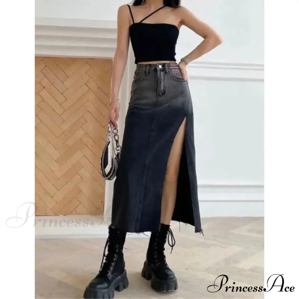 Medium Slit Jeans Skirt