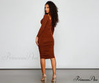 Melissa Long Sleeve Charming Ruched Midi Dress