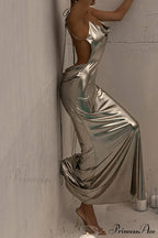 Mental Coating Tie-straps Backless Dress