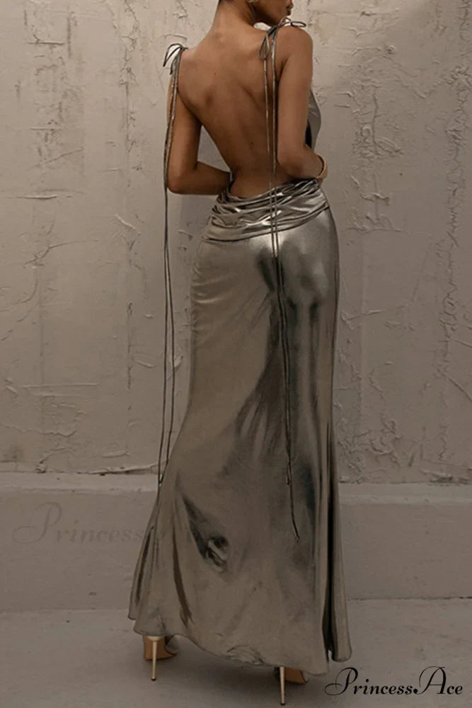 Mental Coating Tie-straps Backless Dress