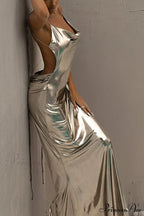 Mental Coating Tie-straps Backless Dress