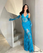 Mermaid Lace V-Neck Party Dress