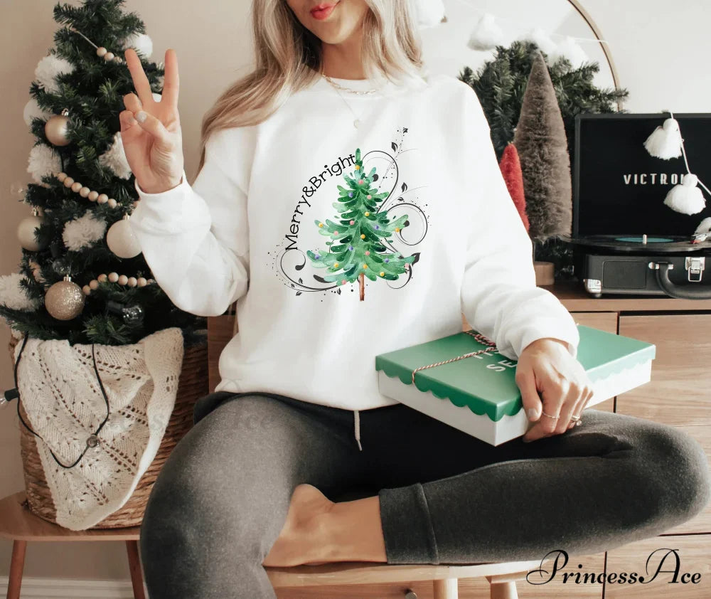 Merry Bright Light Tree Girl Christmas Hoodie