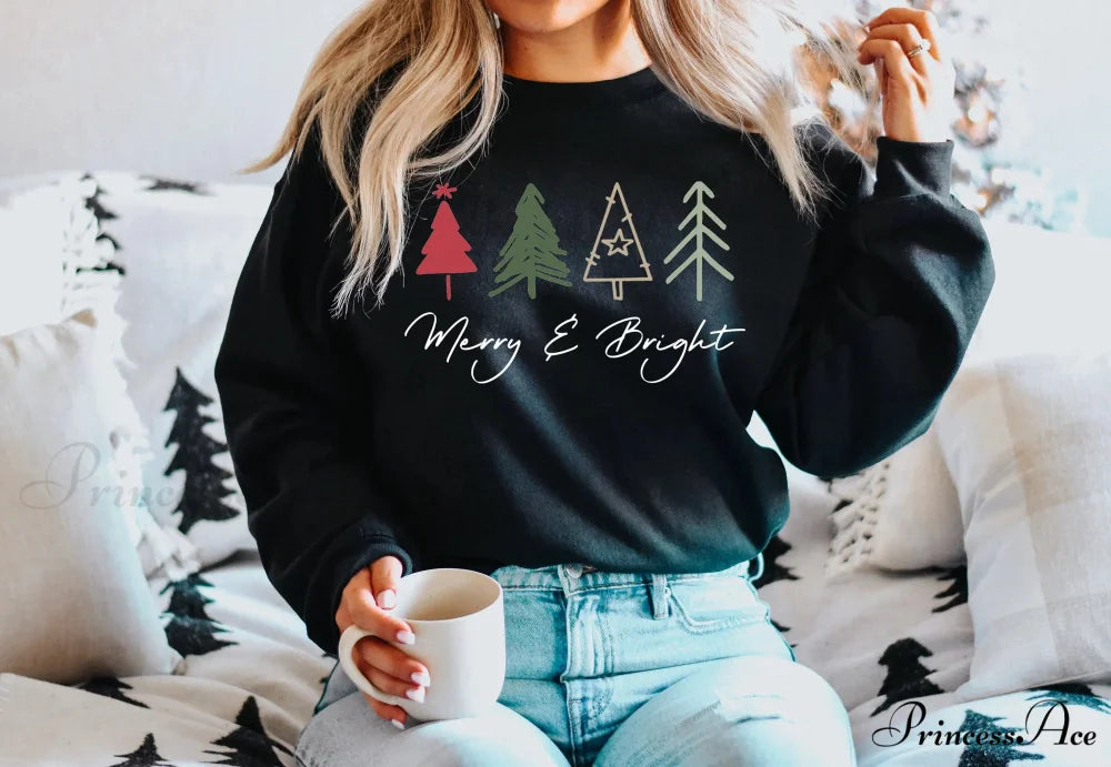Merry Bright Modern Female Outdoors All-match Christmas Hoodie