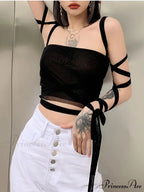 Mesh Lace Up Bandage Fairy Grunge Cyber Y2k Mall Goth Sexy Crop Top