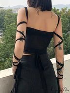 Mesh Lace Up Bandage Fairy Grunge Cyber Y2k Mall Goth Sexy Crop Top