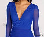 Mesh Long Sleeve Charming Deep V Mini Dress
