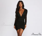 Mesh Long Sleeve Charming Deep V Mini Dress