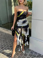 Mesh Overlay Floral Print Off Trendy Shoulder Ruched Ruffles Stretch Midi Dress