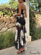 Mesh Overlay Floral Print Off Trendy Shoulder Ruched Ruffles Stretch Midi Dress