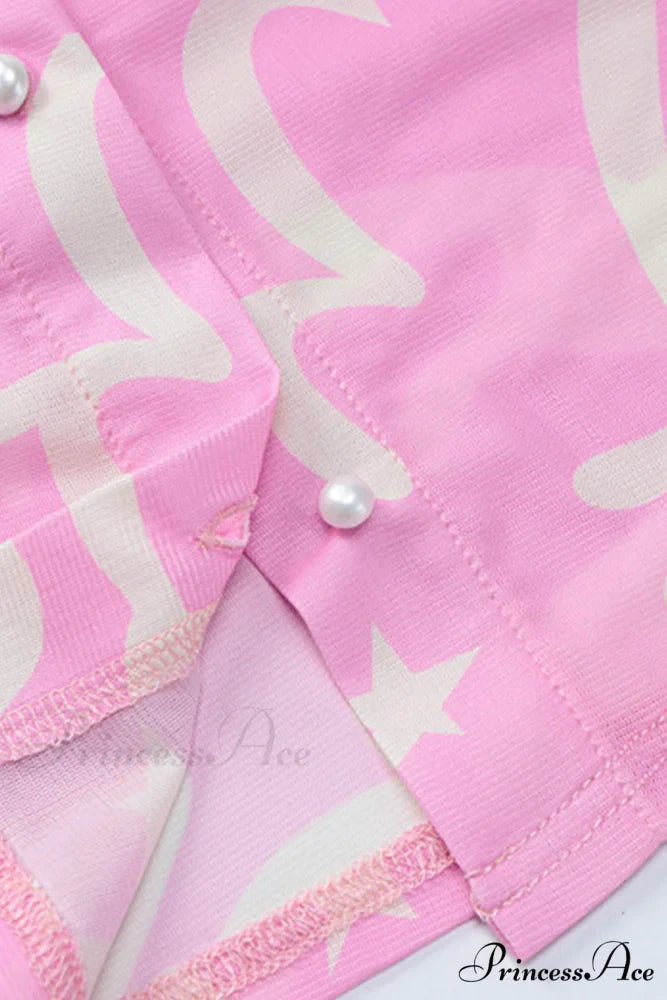 Mesh Printed Blouse in Pink