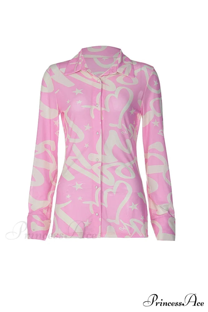 Mesh Printed Blouse in Pink