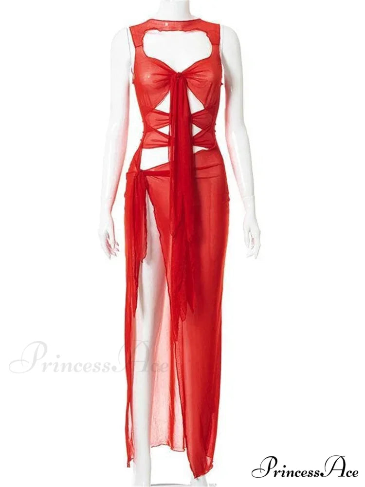 Mesh Sheer See Through Summer for Women Beach Party Clubwear Sleeveless Hollow Out Female Vestidos