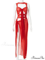 Mesh Sheer See Through Summer for Women Beach Party Clubwear Sleeveless Hollow Out Female Vestidos