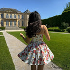 Mesh Skirt Flower Pattern A-line Flower Dress