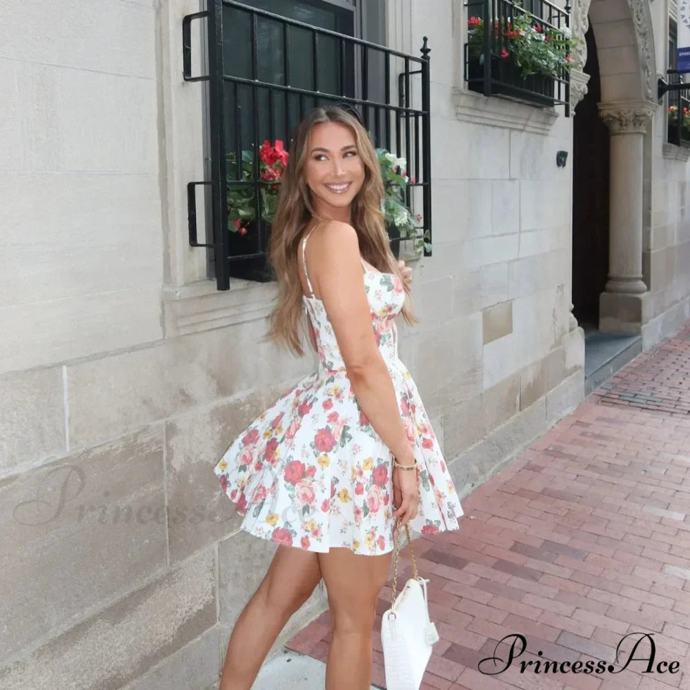 Mesh Skirt Flower Pattern A-line Flower Dress