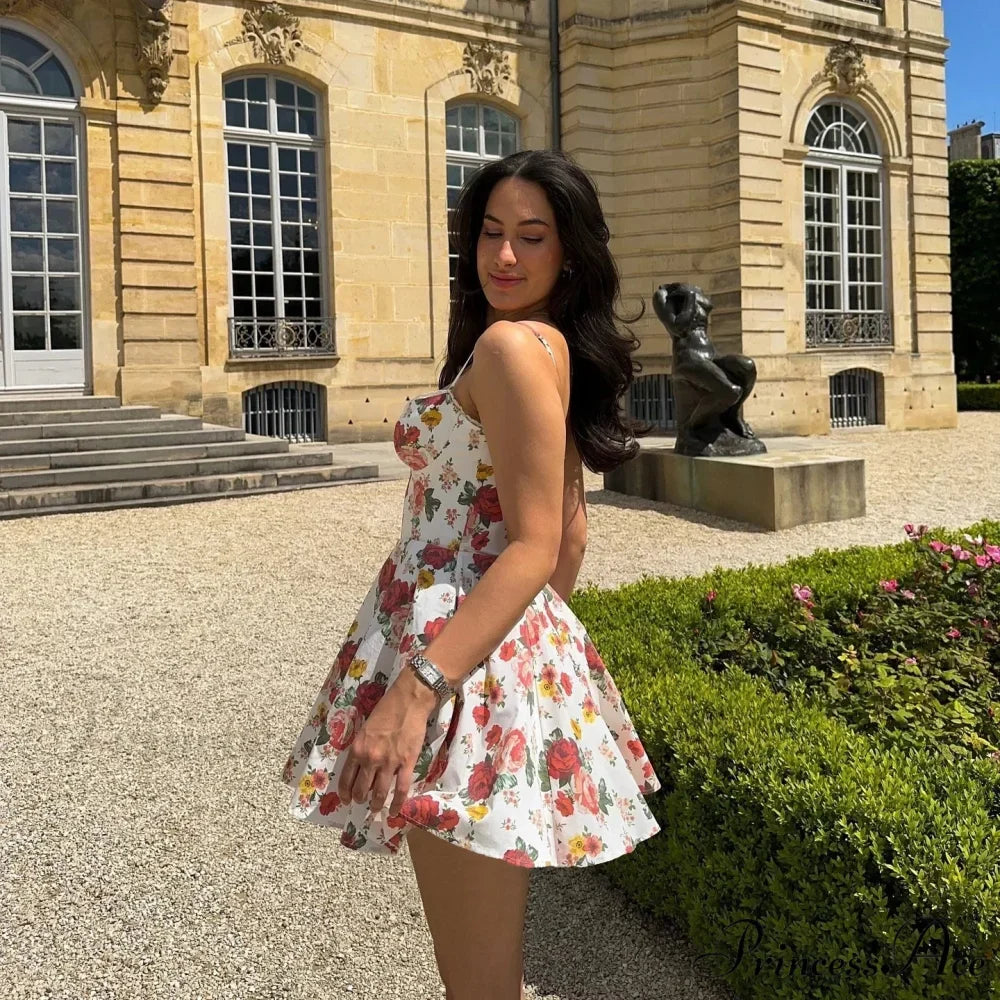 Mesh Skirt Flower Pattern A-line Flower Dress