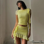 Mesh Through Ruffle Fringe Bodycon Mini Dress