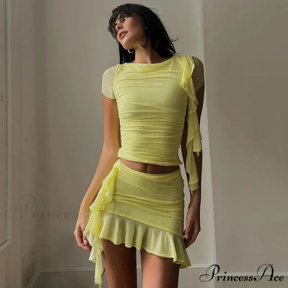 Mesh Through Ruffle Fringe Bodycon Mini Dress