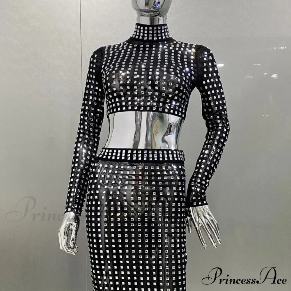 Mesh Top Skirt Sparkling Party Dress