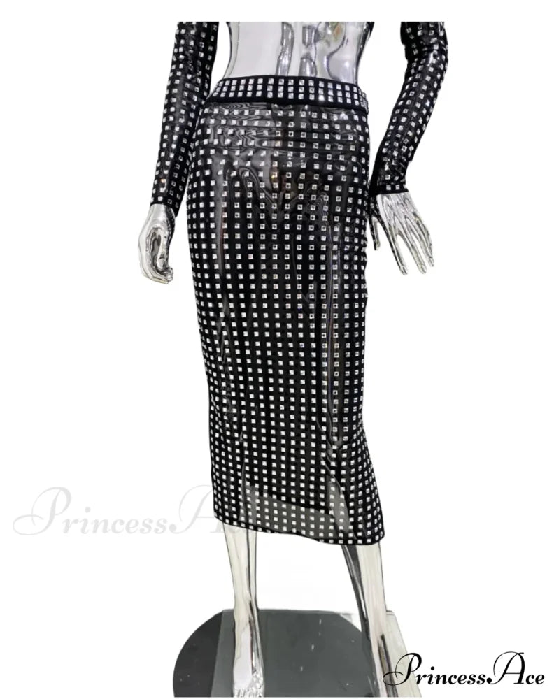 Mesh Top Skirt Sparkling Party Dress