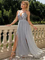 Mesh V-neck Maxi Dress