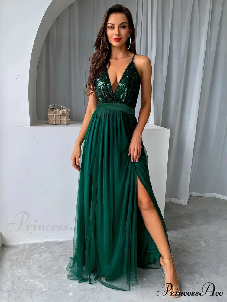 Mesh V-neck Maxi Dress