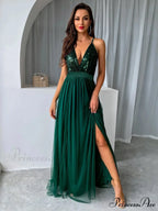 Mesh V-neck Maxi Dress