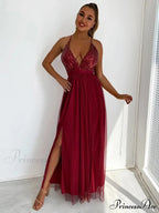Mesh V-neck Maxi Dress