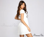 Mesmerizing Beauty Puff Charming Sleeve Eyelet Skater Dress