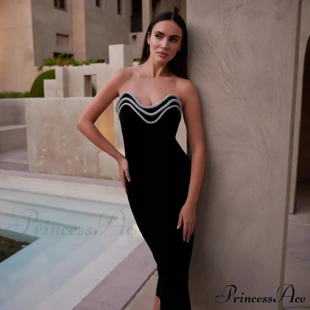 Metal Chain Black Bandage Party Dress