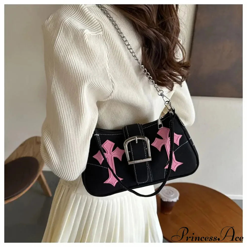 Metal Clasp Canvas Shoulder Bag
