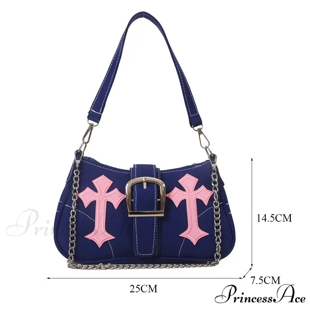 Metal Clasp Canvas Shoulder Bag