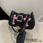 Metal Clasp Canvas Shoulder Bag