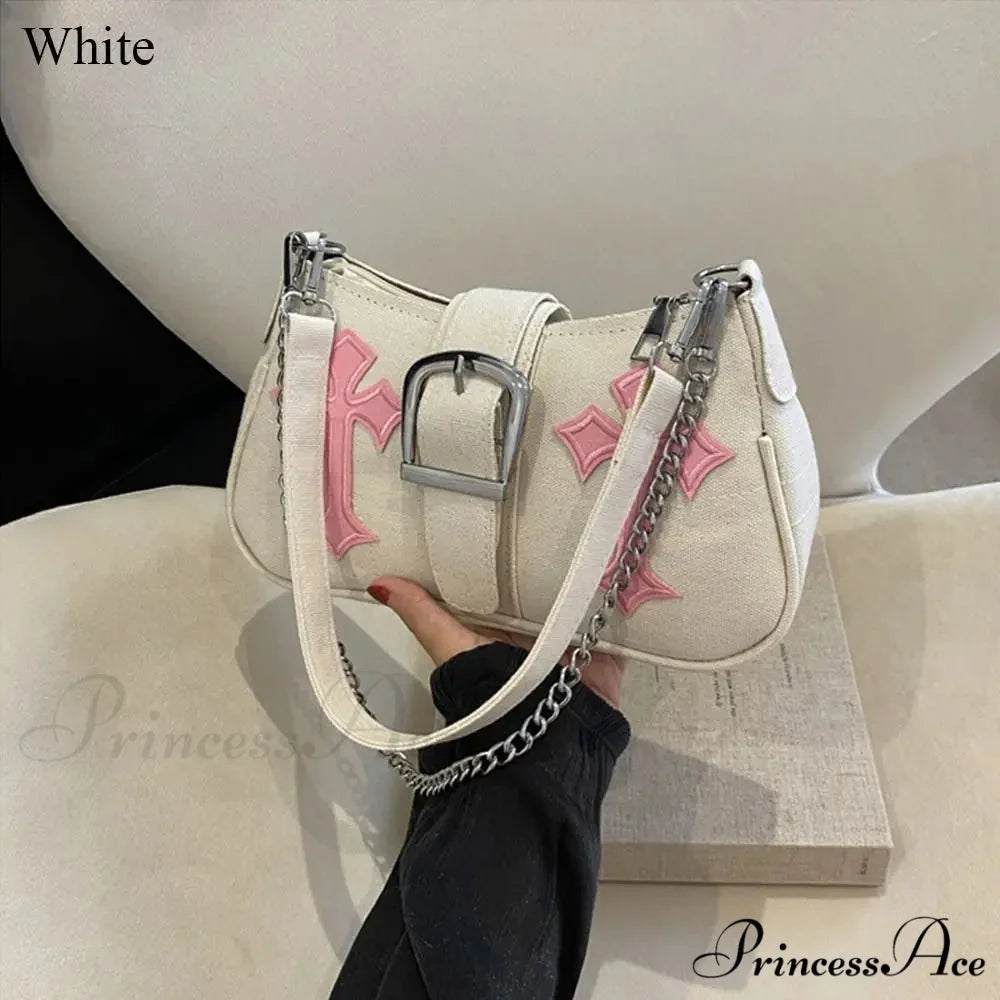 Metal Clasp Canvas Shoulder Bag