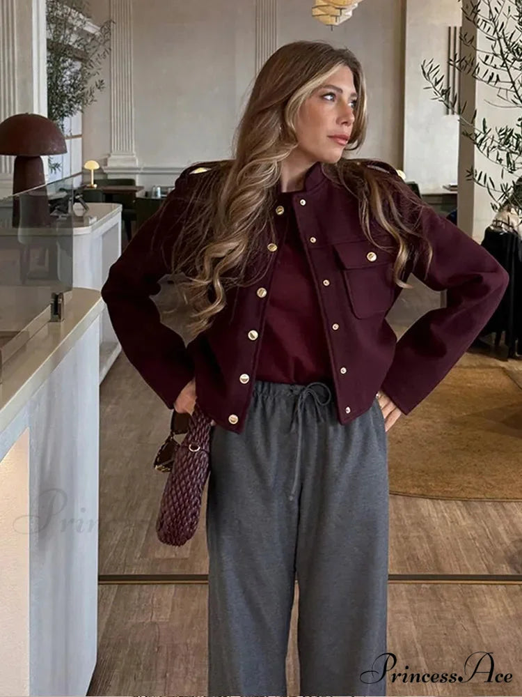 Metal Solitary Fronted Maroon Bomber Jacket