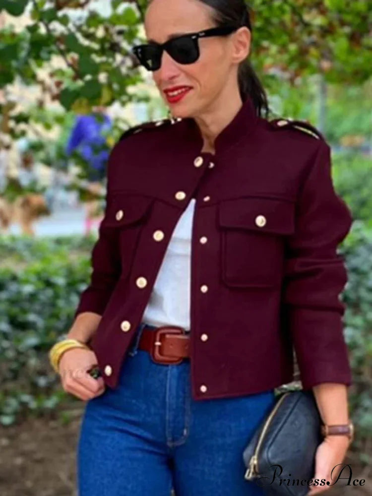 Metal Solitary Fronted Maroon Bomber Jacket