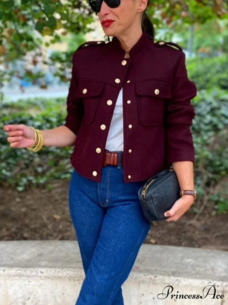 Metal Solitary Fronted Maroon Bomber Jacket