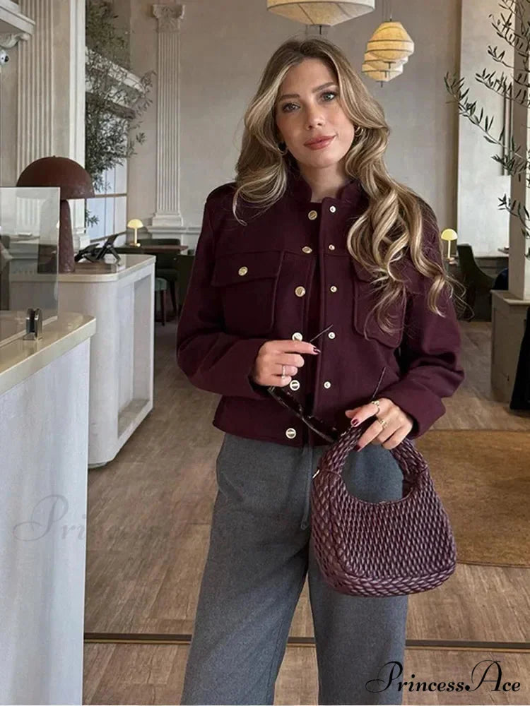 Metal Solitary Fronted Maroon Bomber Jacket