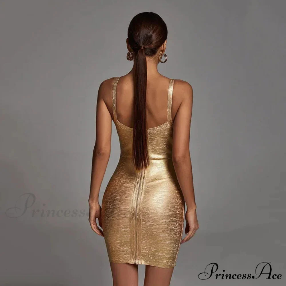 Metallic Bandage Mini Party Dress