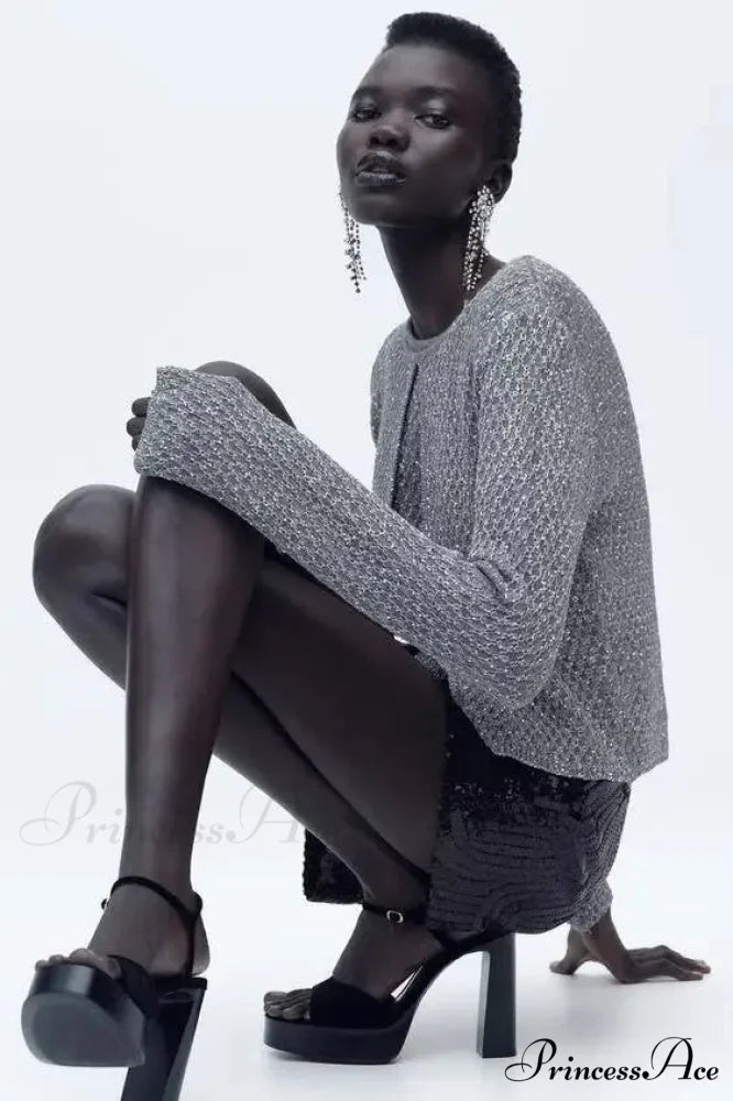 Metallic Thread Knitted Cardigan